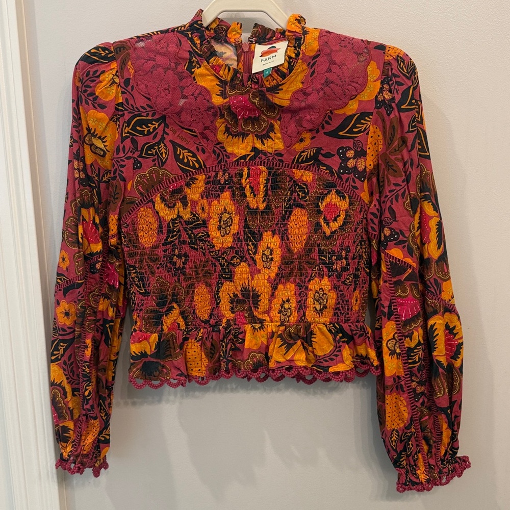 FARM Rio Vibrant Floral Blouse in Red and Yellow